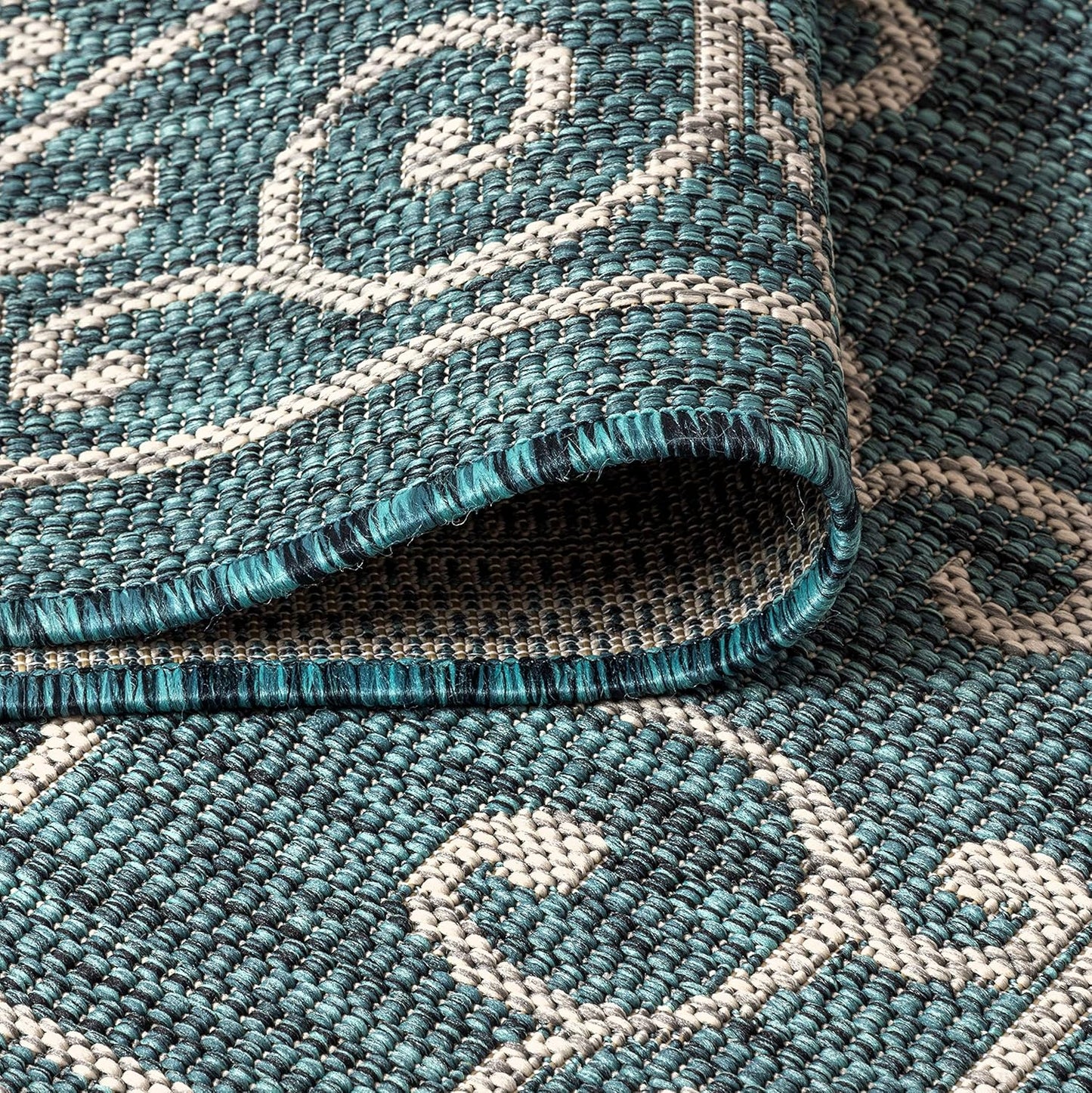 JONATHAN Y Vintage Filigree Indoor Outdoor Octagon Area Rug 8 Ft Teal/Gray, Charleston Textured Weave for Backyard, Patio, Porch, Easy-Cleaning, High Traffic, Pet-Friendly, Non-Shedding SMB106F-8TGN