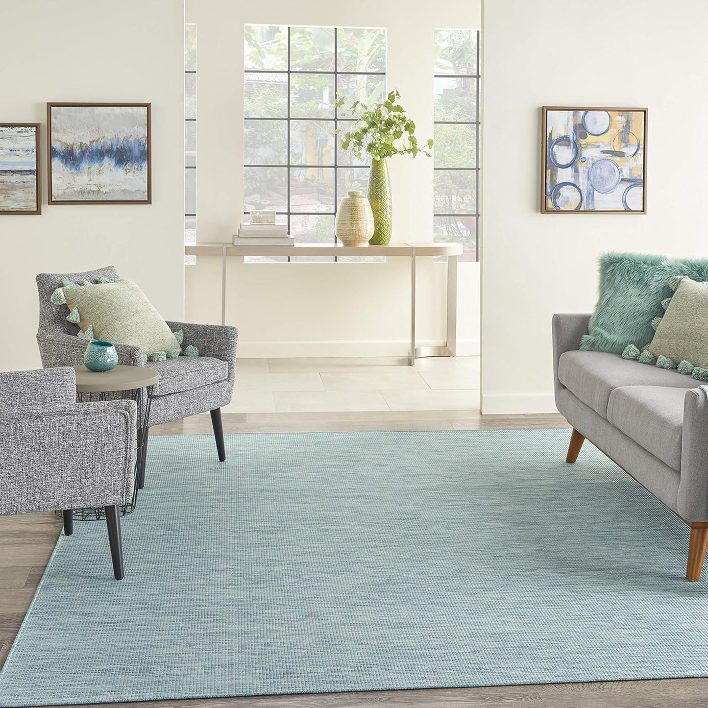 Nourison Home Positano Indoor/Outdoor Aqua 2'2" x 12' Area Rug, Easy Cleaning, Non Shedding, Bed Room, Living Room, Dining Room, Backyard, Deck, Patio (2x12)