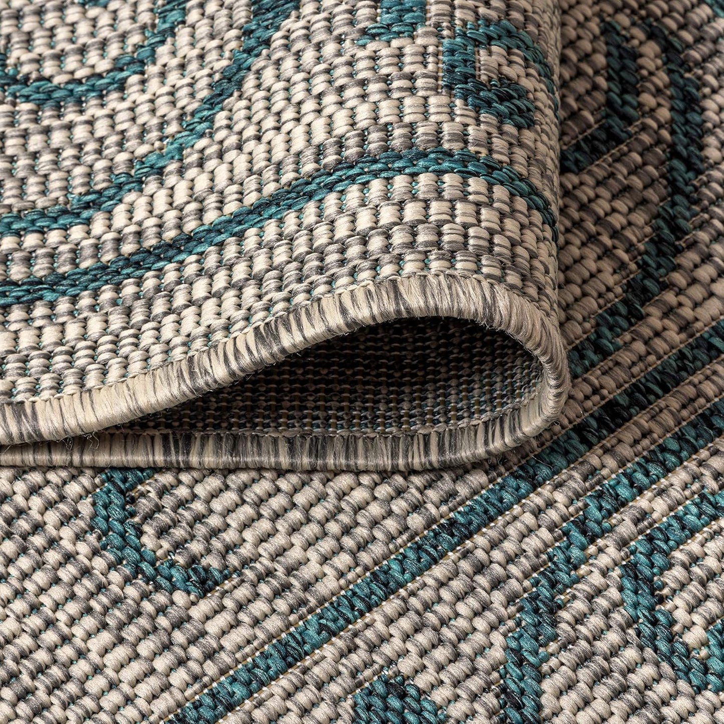JONATHAN Y Vintage Filigree Indoor Outdoor Round Area Rug 5 Ft Gray/Teal, Charleston Textured Weave for Backyard, Patio, Porch, Easy-Cleaning, High Traffic, Pet-Friendly, Non-Shedding (SMB106E-5R)