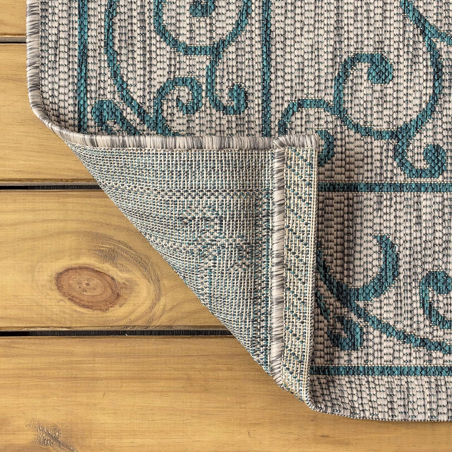 JONATHAN Y Vintage Filigree Indoor Outdoor Square Area Rug 8X8 Gray/Teal, Charleston Textured Weave for Backyard, Patio, Porch, Easy-Cleaning, High Traffic, Pet-Friendly, Non-Shedding (SMB106E-8SQ)