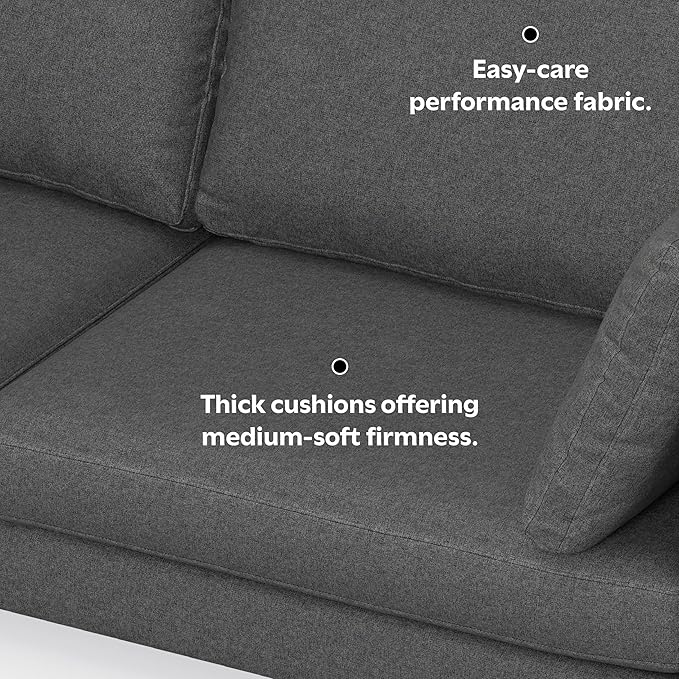 SIMPLIHOME Ava Sofa in 100% Recycled Polyester Tightly Woven Performance Fabric, Pebble Grey, 90-inches Wide, Handcrafted Mid-Century Modern Style Sofa for Living Room or Couch for Family Room