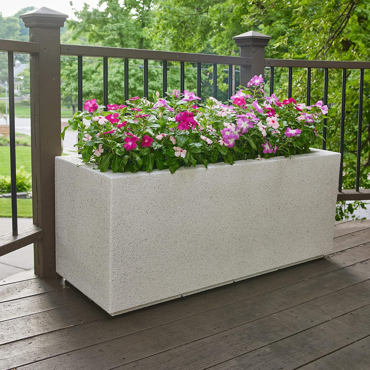PolyStone Milan Tall Modern Outdoor/Indoor Rectangular Trough Planter, 46" W x 19" H, Lightweight, Heavy Duty, Weather Resistant, Polymer Finish, Commercial and Residential (White Granite)