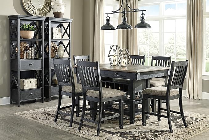 Signature Design by Ashley Tyler Creek Casual Farmhouse 75" Display Cabinet or Bookcase with Drawers and Shelf, Open Lattice Sides, Wood, Gray Black Finish