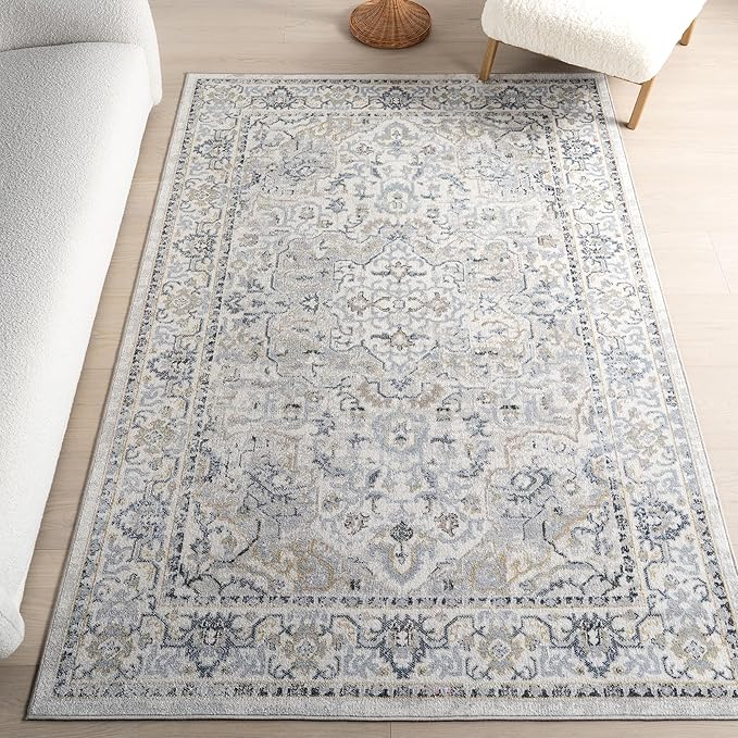 nuLOOM 5'3" x 7'6" Machine Washable Stain-Resistant Area Rug Medium Profile for Living Room, Bedroom, and Dining Room, Cady Blue