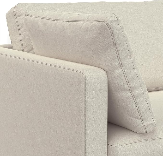 SIMPLIHOME Ava Sofa and Ottoman in 100% Recycled Polyester Performance Fabric, Cream, 90-inch-wide 3-Seater Couch and Matching 36-inch-wide Table Ottoman for Living Room, 2-Piece Set