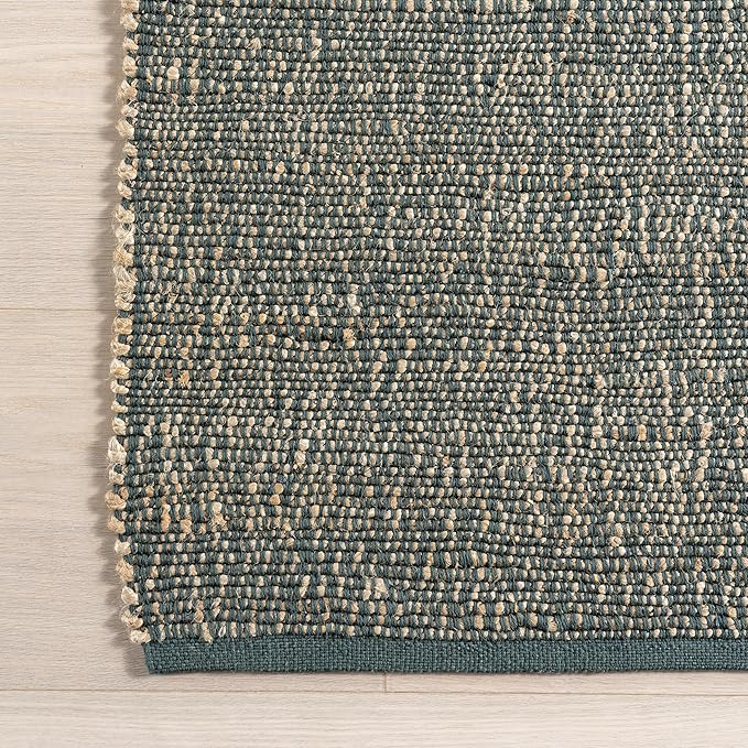 nuLOOM 5x8 Elfriede Jute & Cotton Hand Woven Area Rug, Green, Solid Rustic Farmhouse Style, Weaved Design, Natural Fiber, for Bedroom, Living Room, Dining Room, Hallway, Office, Entryway