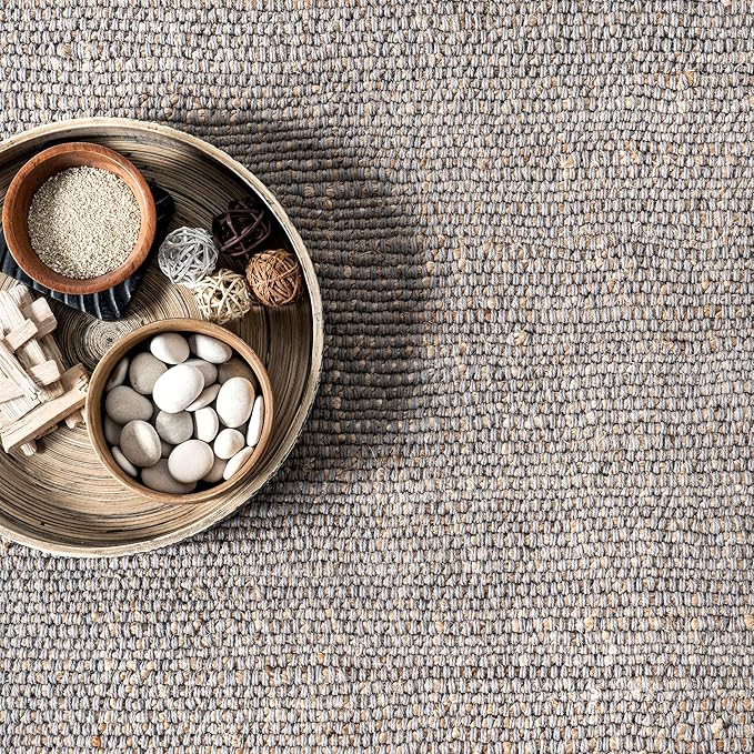 nuLOOM 11'6" x 14'6" Elfriede Jute & Cotton Hand Woven Area Rug, Elfriede Grey, Solid Rustic Farmhouse Style, Weaved Design, Natural Fiber, for Bedroom, Living Room, Hallway, Office, Entryway