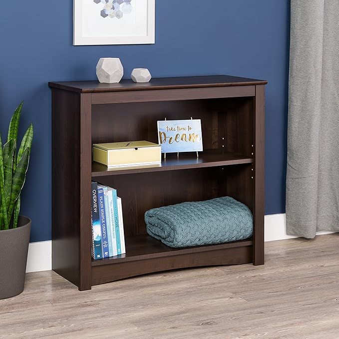 Prepac Sonoma 2-Tier Bookcase 29"H with 1 Adjustable Shelf, Espresso Storage Cabinet, Modern Display Cabinet, Bookshelf with Storage Shelves for Home Office, Living Room, Bedroom Organizer