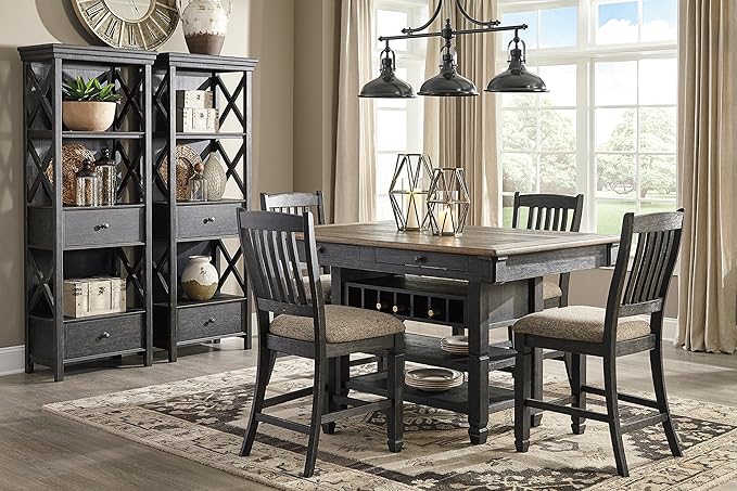 Signature Design by Ashley Tyler Creek Casual Farmhouse 75" Display Cabinet or Bookcase with Drawers and Shelf, Open Lattice Sides, Wood, Gray Black Finish