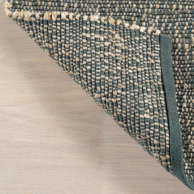nuLOOM 5x8 Elfriede Jute & Cotton Hand Woven Area Rug, Green, Solid Rustic Farmhouse Style, Weaved Design, Natural Fiber, for Bedroom, Living Room, Dining Room, Hallway, Office, Entryway