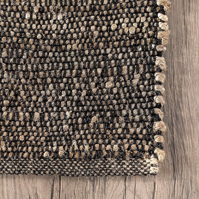 nuLOOM 6x9 Elfriede Jute & Cotton Hand Woven Area Rug, Charcoal, Solid Rustic Farmhouse Style, Weaved Design, Natural Fiber, For Bedroom, Living Room, Dining Room, Hallway, Office, Entryway