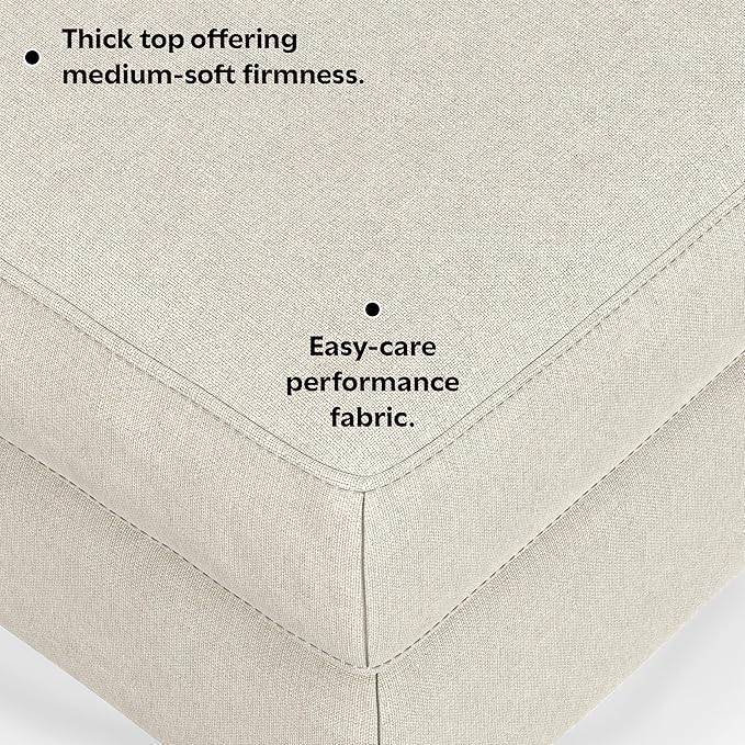SIMPLIHOME Ava Large Rectangular Ottoman in 100% Recycled Polyester Tightly Woven Performance Fabric, Cream, 48-inches Wide, Multipurpose Table or Footrest Ottoman, Assembled, For Living Room