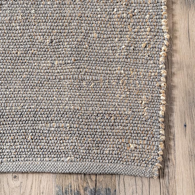 nuLOOM 2'6" x 6' Elfriede Jute & Cotton Hand Woven Area Rug, Elfriede Grey, Solid Rustic Farmhouse Style, Weaved Design, Natural Fiber, for Bedroom, Living Room, Dining Room, Hallway, Office, Entryway